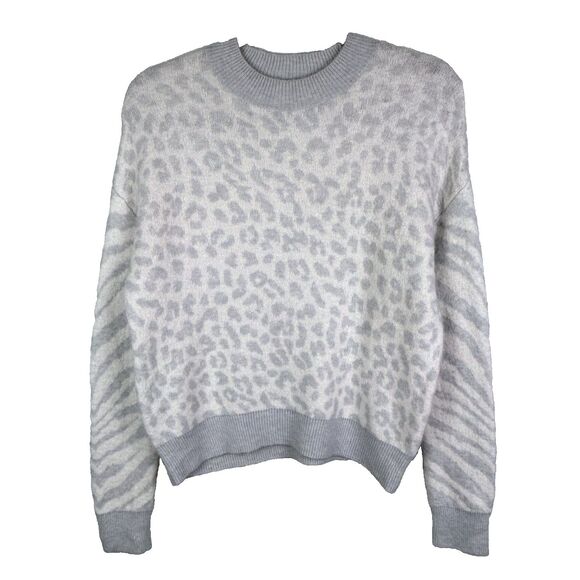 Rails Lana Leopard & Zebra Wool & Cashmere Blend Sweater Grey Pullover Luxury XS - Picture 4 of 16